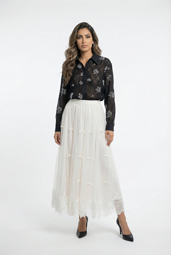 Jessy Beads/Pearls Detailed Sheer Shirt قميص شفاف مزين بالخرز/اللؤلؤ