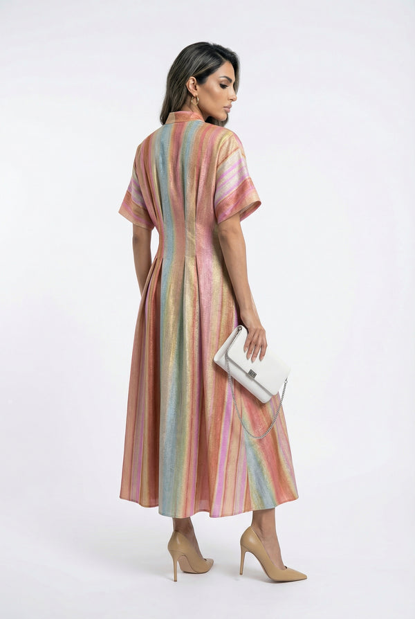 6218140  Multicolor Linen Blend Long Dress فستان طويل متعدد الألوان من مزيج الكتان
