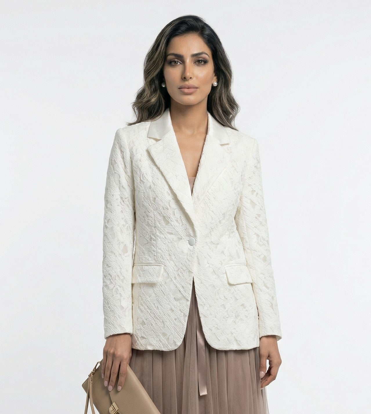 Loma Floral Lace Sequins Embroidery Jacket جاكيت مطرز بالترتر والدانتيل الزهري - Brown Loft