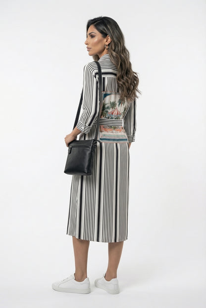 33649 Striped Midi Shirt Dress فستان قميص مخطط متوسط الطول - Brown Loft