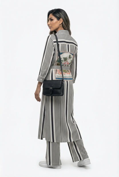 33649 Striped Midi Shirt Dress فستان قميص مخطط متوسط الطول - Brown Loft