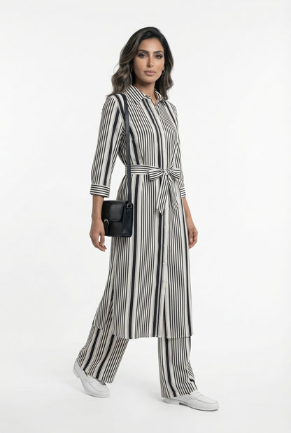 33649 Striped Midi Shirt Dress فستان قميص مخطط متوسط الطول - Brown Loft