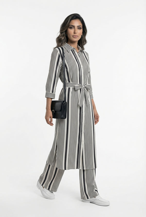 33649 Striped Midi Shirt Dress فستان قميص مخطط متوسط الطول