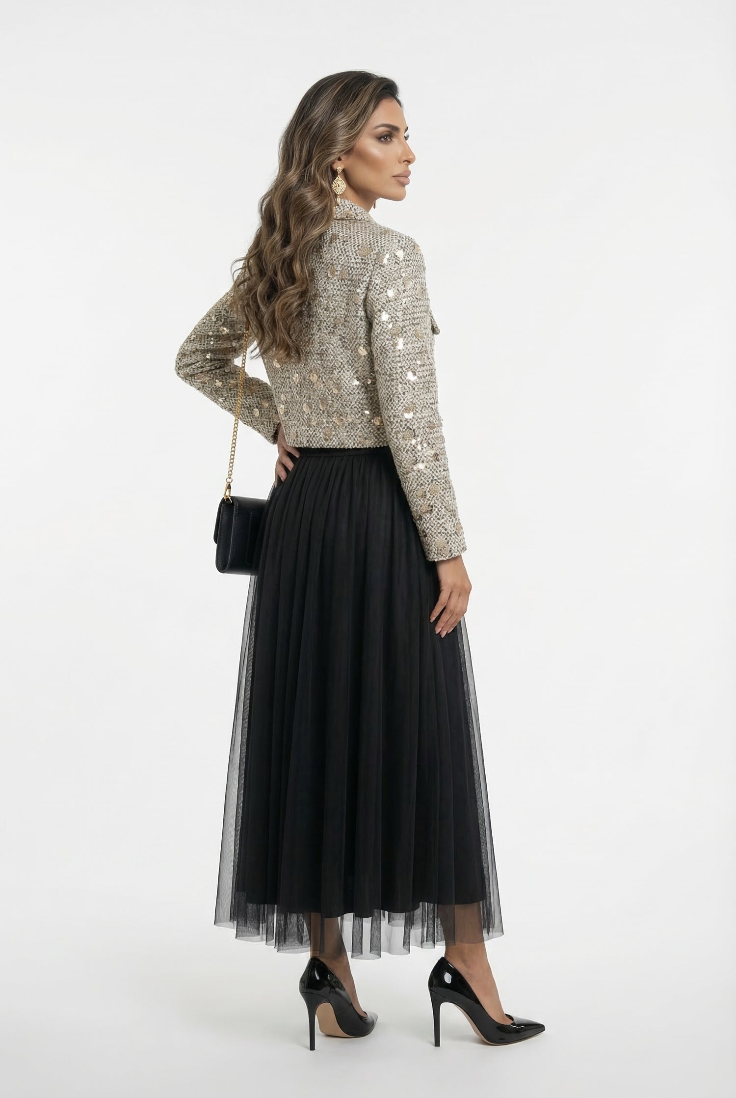 08365 Long Tulle Skirt  تنورة تول طويلة - Brown Loft