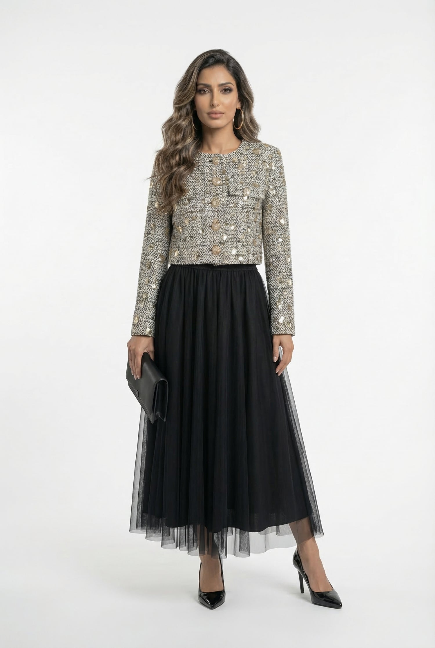08365 Long Tulle Skirt  تنورة تول طويلة - Brown Loft