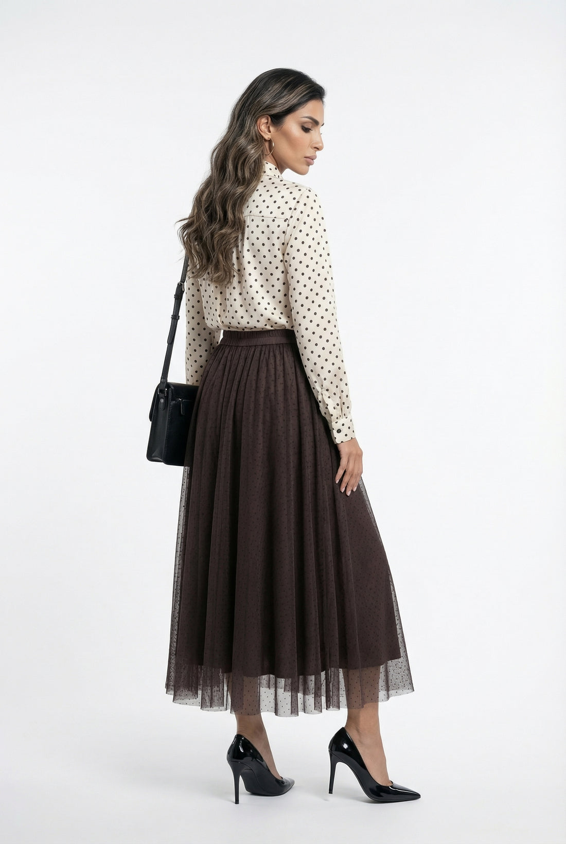08077-3 Black Dot Long Tulle Skirt تنورة تول طويلة