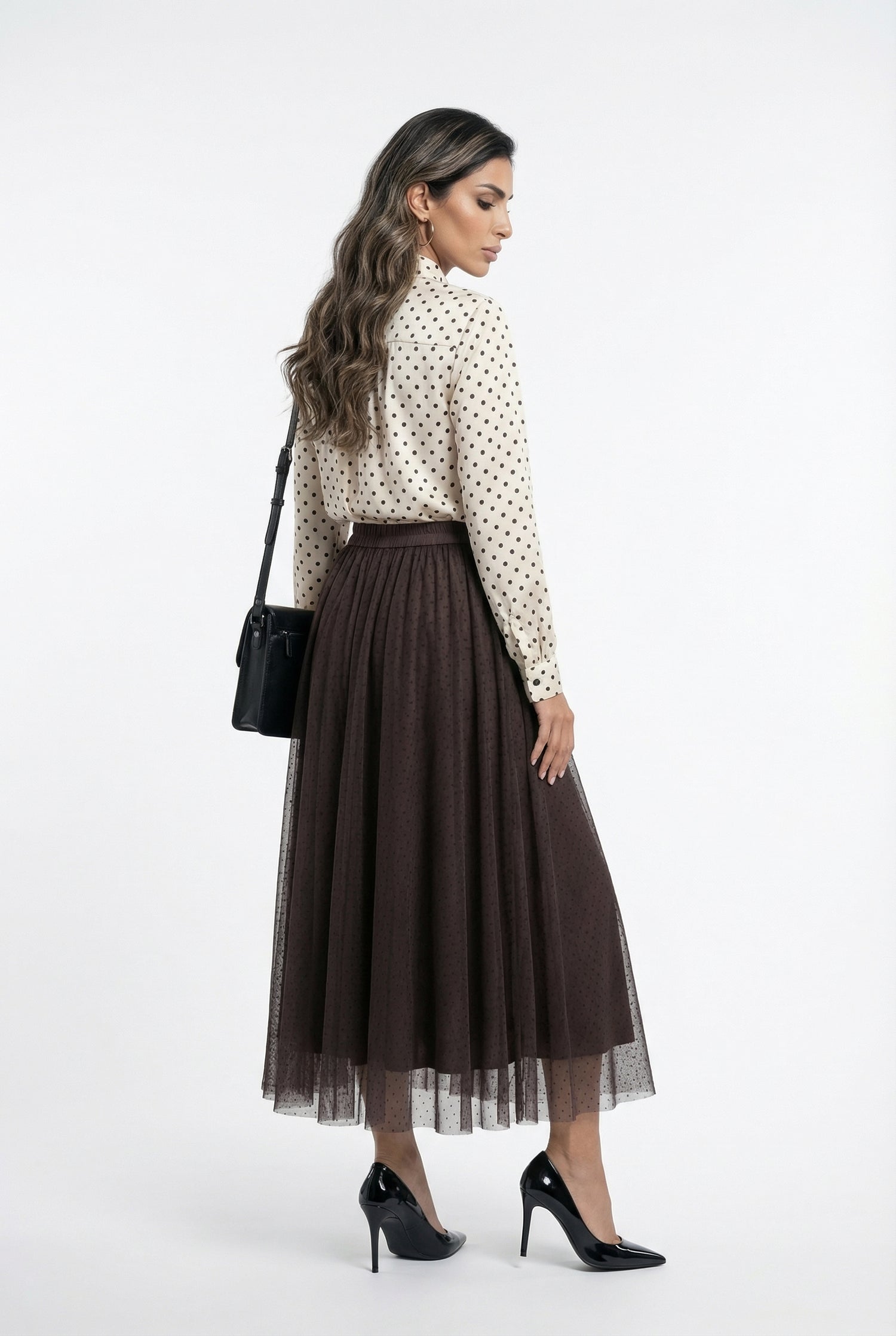08077-3 Black Dot Long Tulle Skirt تنورة تول طويلة