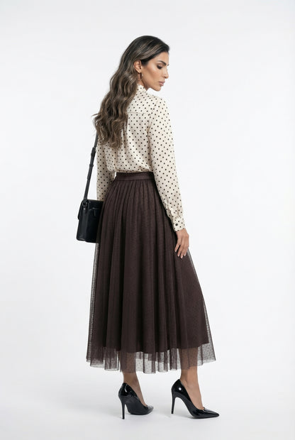 08077-3 Black Dot Long Tulle Skirt تنورة تول طويلة