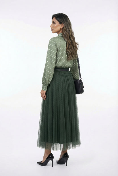 08077-3 Black Dot Long Tulle Skirt تنورة تول طويلة