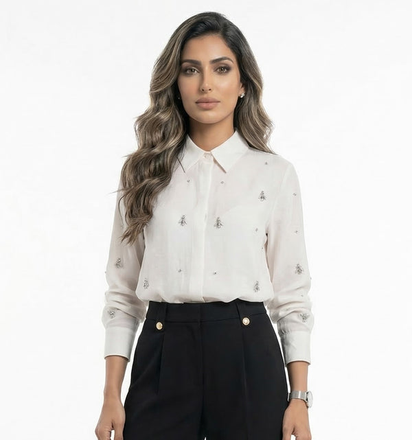 بلوزة واسعة بأزرار على الصدر MS2615019