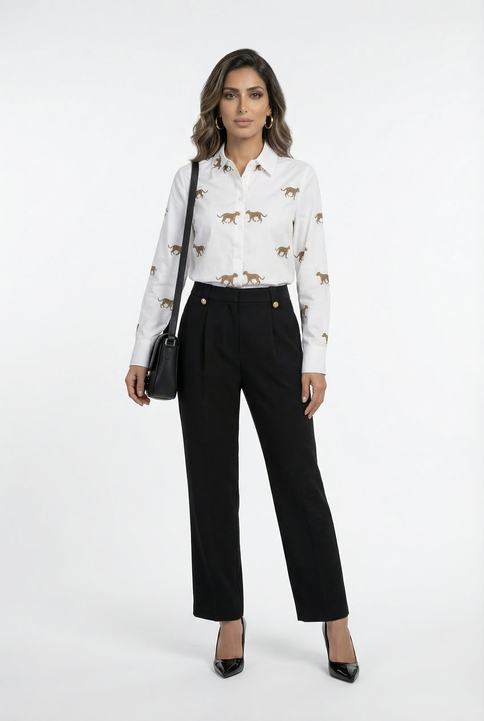 LS2615059 Leopard Print Poplin Shirt قميص بوبلين بطبعة النمر - Brown Loft