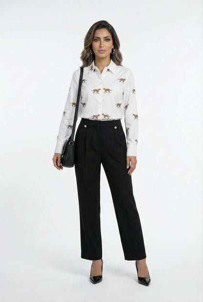 LS2615059 Leopard Print Poplin Shirt قميص بوبلين بطبعة النمر - Brown Loft