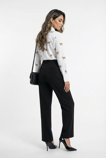 LS2615059 Leopard Print Poplin Shirt قميص بوبلين بطبعة النمر - Brown Loft
