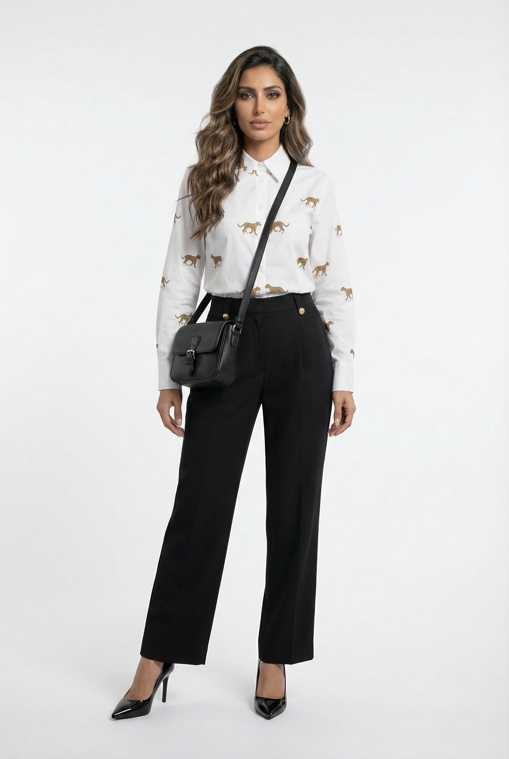 LS2615059 Leopard Print Poplin Shirt قميص بوبلين بطبعة النمر - Brown Loft