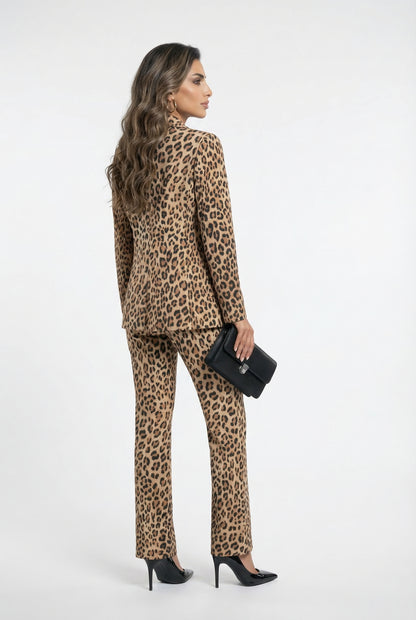 LS2602033/4033 Leopard Print Jacket and Pants سترة وبنطال بنقشة الفهد - Brown Loft