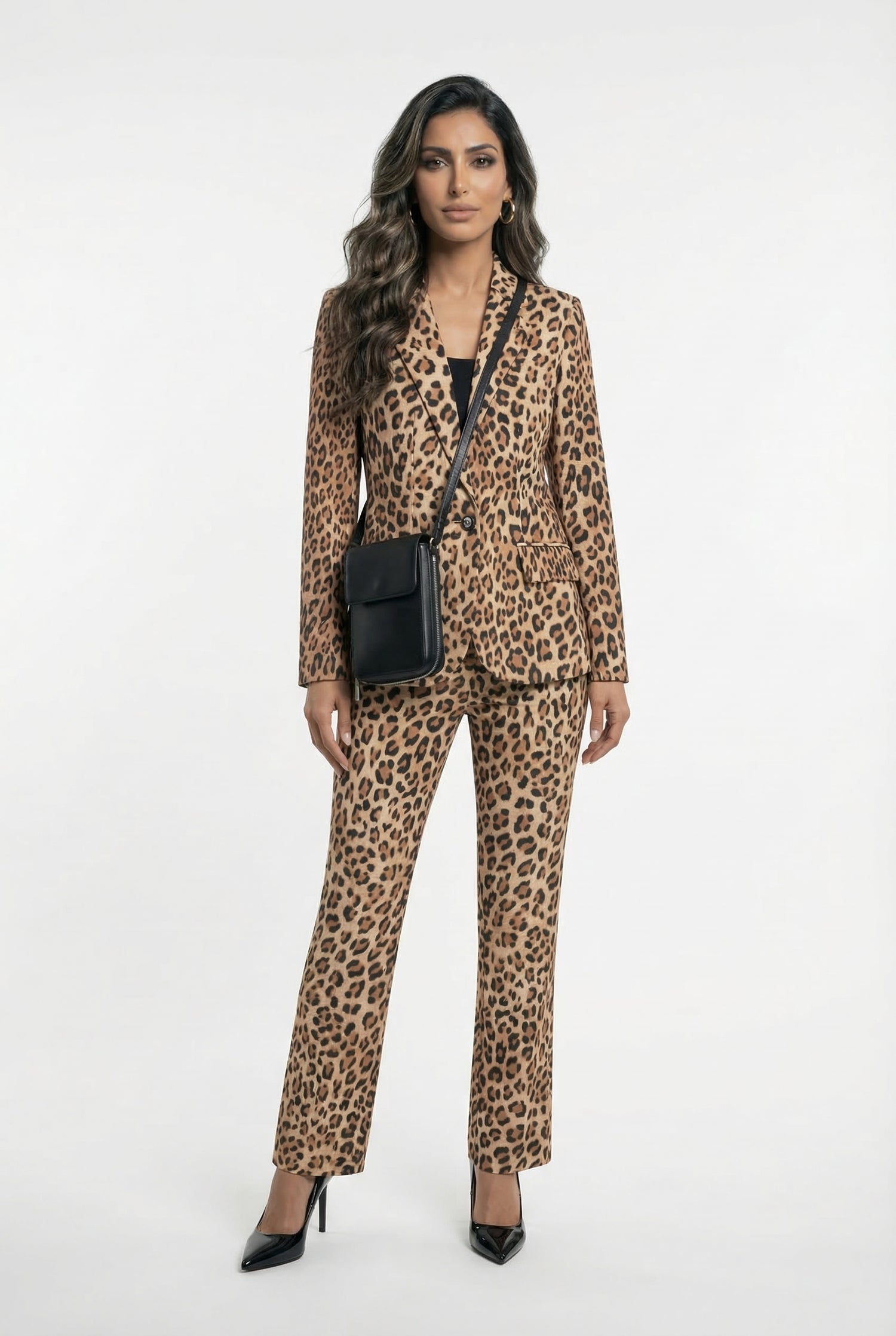 LS2602033/4033 Leopard Print Jacket and Pants سترة وبنطال بنقشة الفهد - Brown Loft