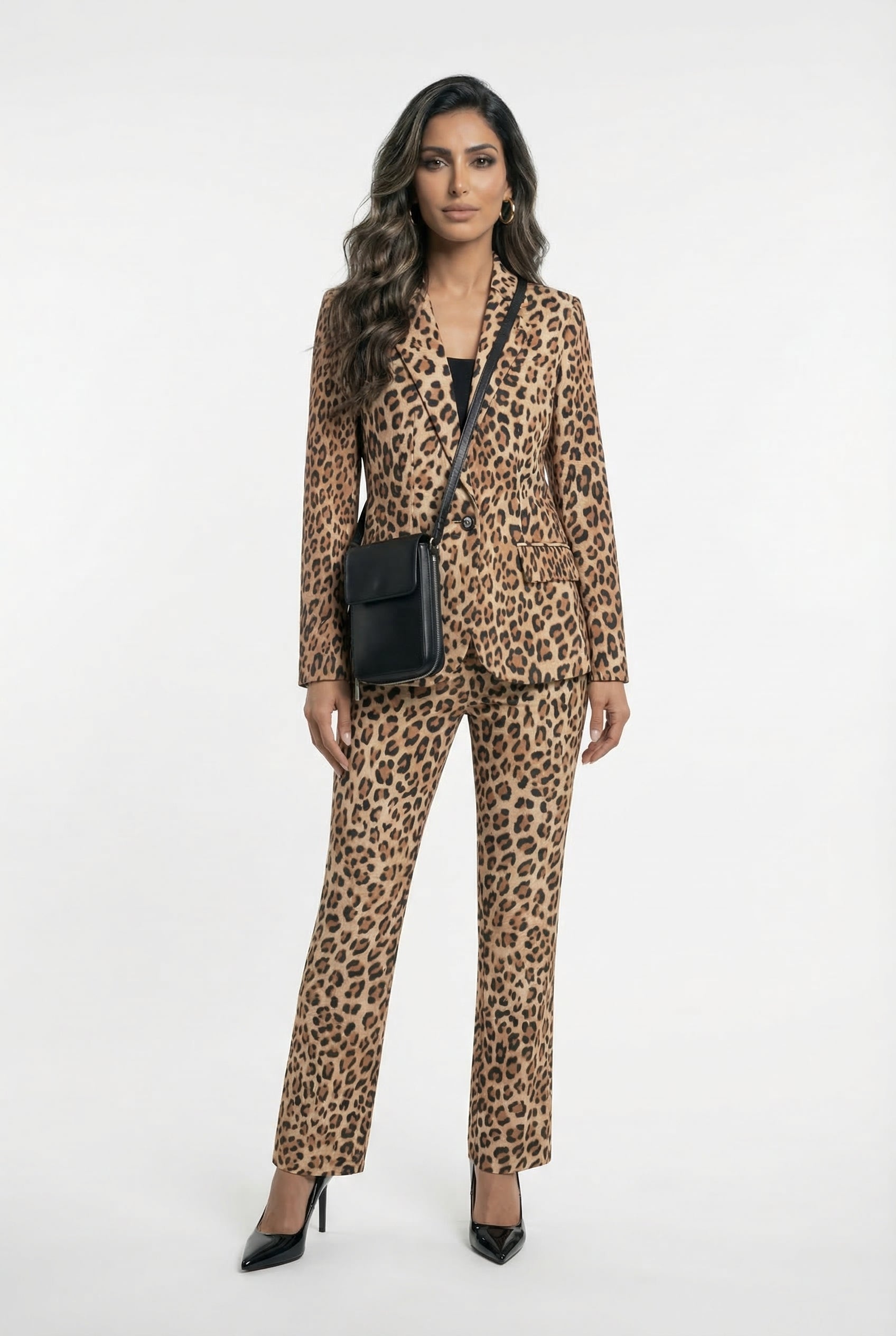LS2602033/4033 Leopard Print Jacket and Pants سترة وبنطال بنقشة الفهد - Brown Loft
