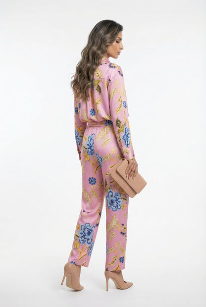 LS2615052 Floral Print Satin Shirt قميص ساتان بطبعة زهور - Brown Loft