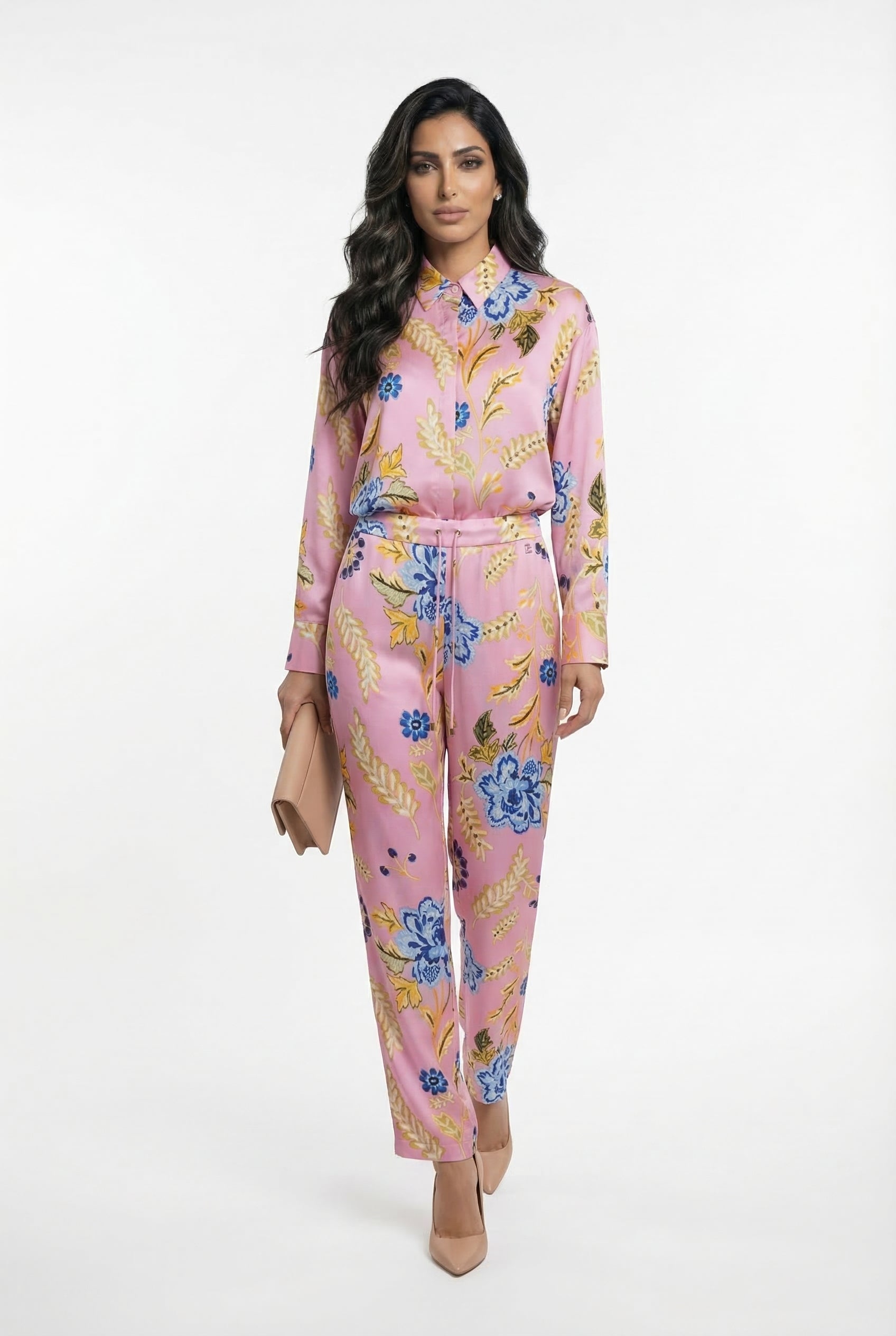 LS2615052 Floral Print Satin Shirt قميص ساتان بطبعة زهور - Brown Loft