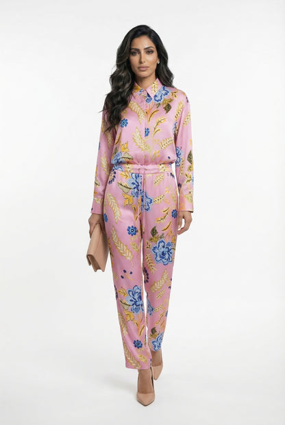 LS2615052 Floral Print Satin Shirt قميص ساتان بطبعة زهور - Brown Loft