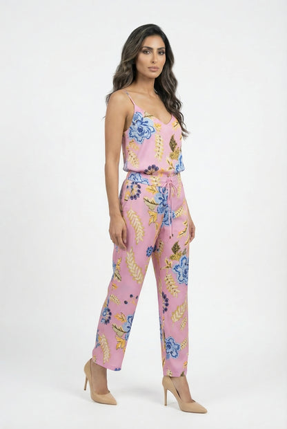 LS2615061 Floral Print Camisole Satin Top بلوزة ساتان بحمالات مطبوعة بنقشة الأزهار - Brown Loft