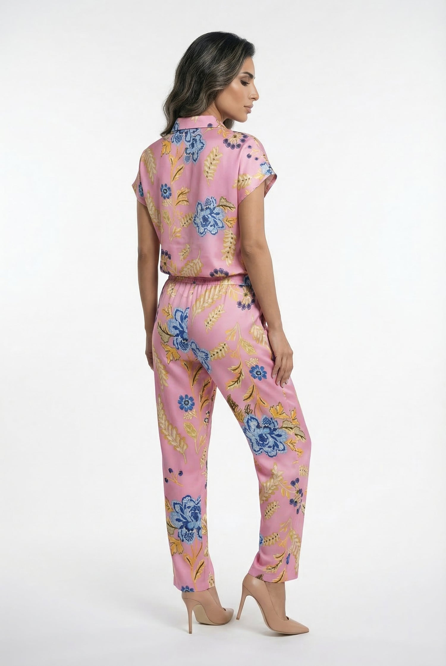 LS2615063 Floral Print Satin Top بلوزة من الساتان بنقشة الزهور - Brown Loft