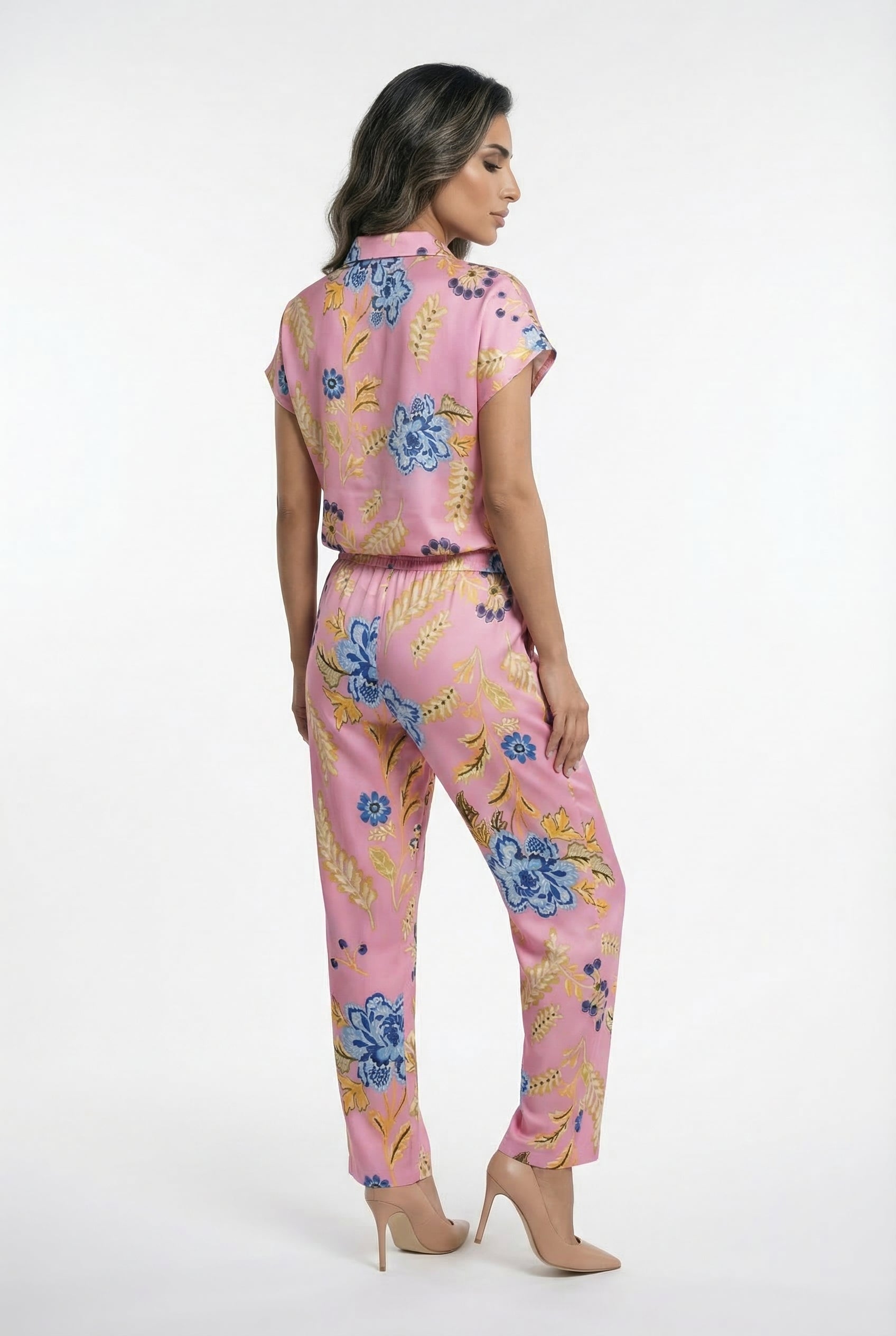 LS2615063 Floral Print Satin Top بلوزة من الساتان بنقشة الزهور - Brown Loft