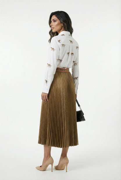 MS2608004 Pleated Midi Skirt تنورة متوسطة الطول مطوية - Brown Loft