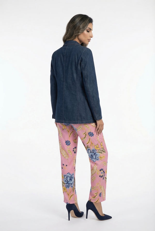 LS2602044 Notched Lapel Collared Denim Jacket