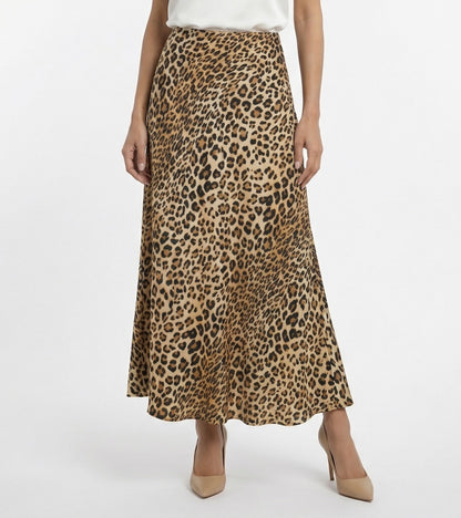 LS2608010  Leopard Print Satin Skirt تنورة ساتان بطبعة الفهد