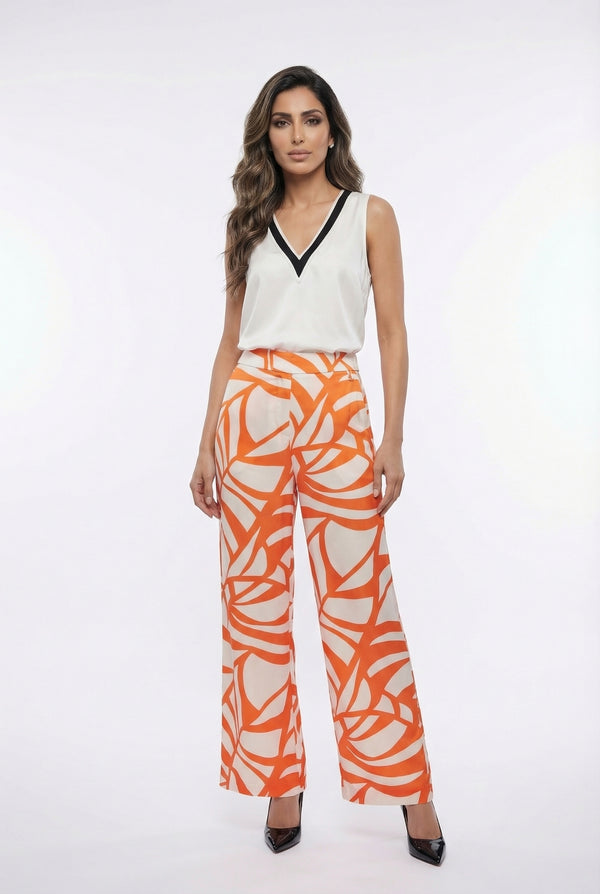 LS2614040 Abstract Leaf Print Wide Leg Pants بنطال واسع الساقين بنقشة أوراق الشجر المجردة
