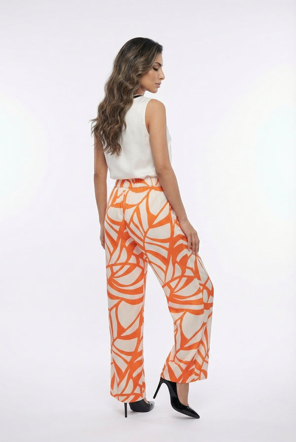LS2614040 Abstract Leaf Print Wide Leg Pants بنطال واسع الساقين بنقشة أوراق الشجر المجردة