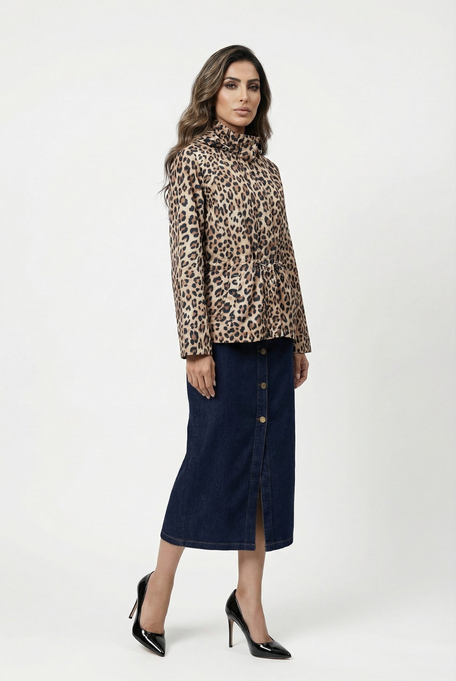 LS2602048 Animal Print Hoodie Parka Jacket - Brown Loft