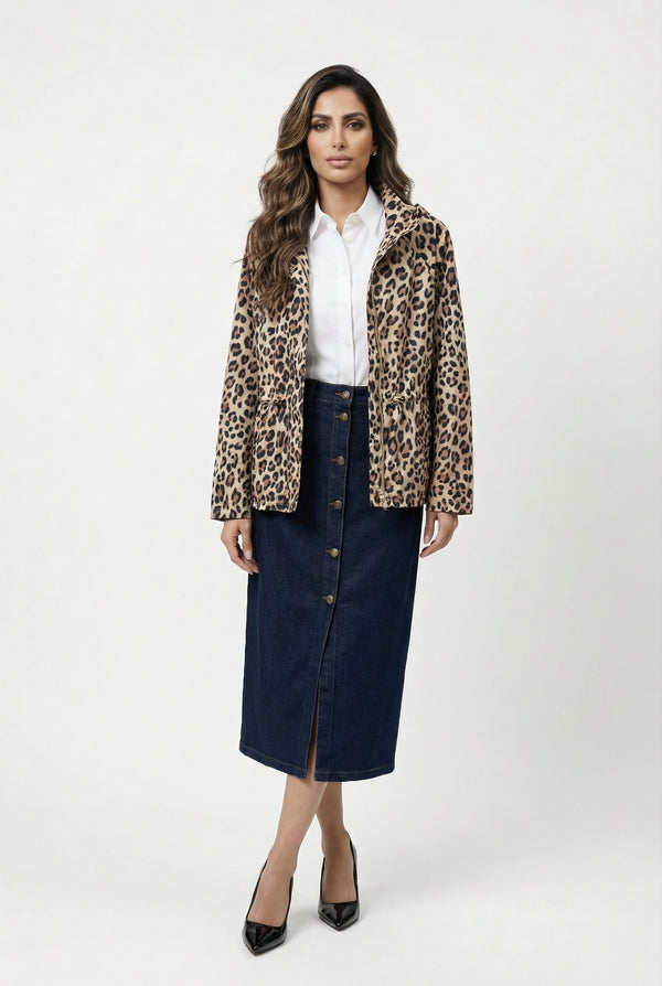 LS2602048 Animal Print Hoodie Parka Jacket جاكيت باركا بغطاء رأس بنقشة جلد حيواني