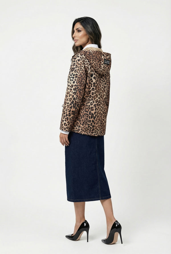 LS2602048 Animal Print Hoodie Parka Jacket جاكيت باركا بغطاء رأس بنقشة جلد حيواني