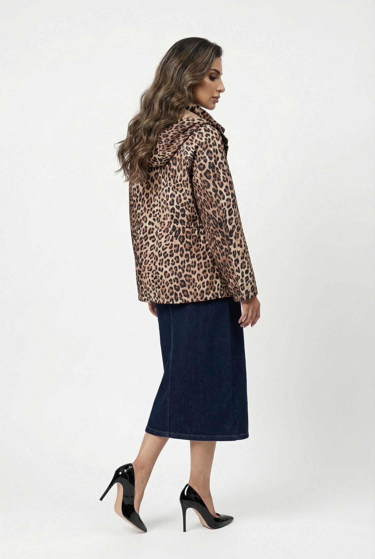 LS2602048 Animal Print Hoodie Parka Jacket - Brown Loft