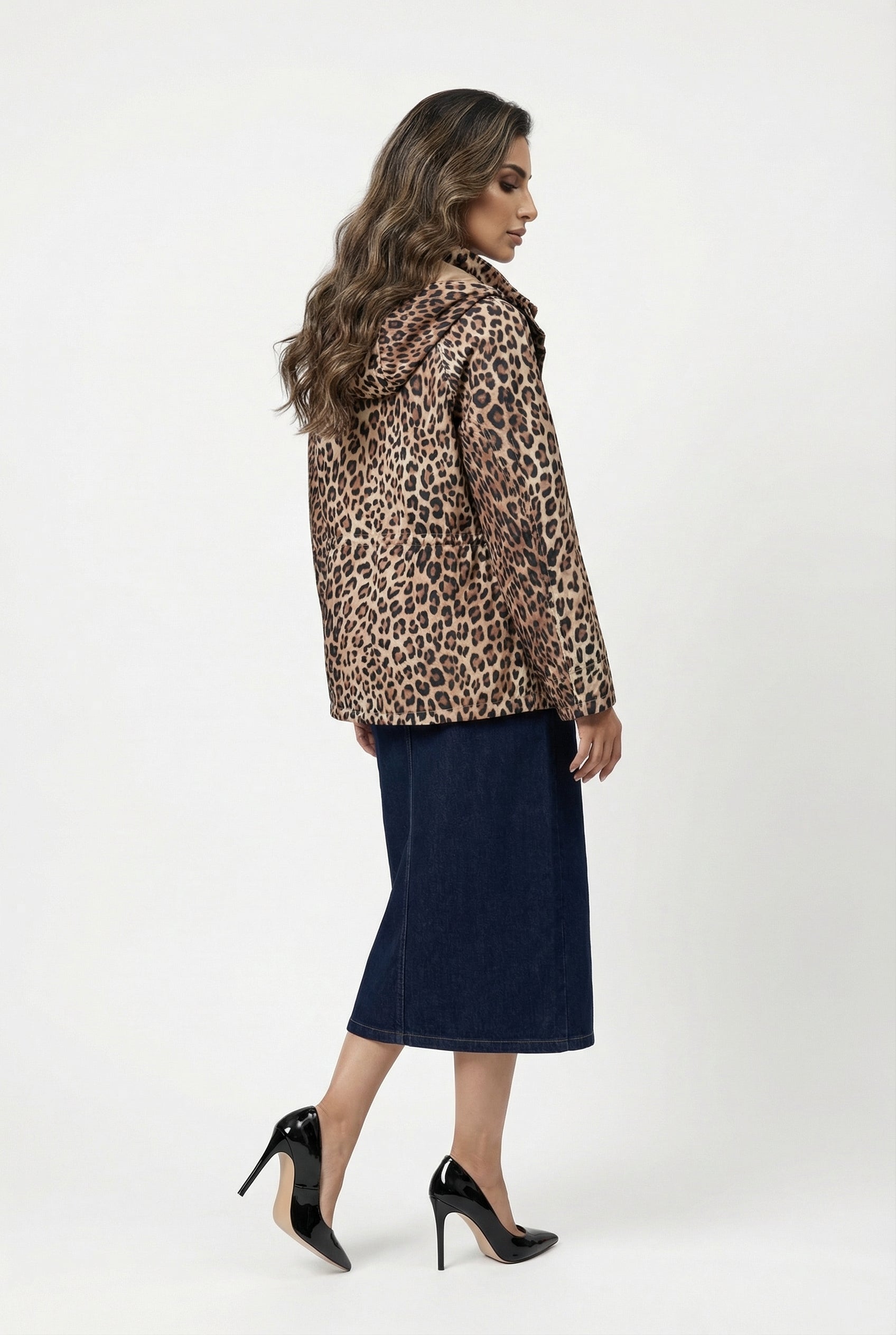 LS2602048 Animal Print Hoodie Parka Jacket - Brown Loft