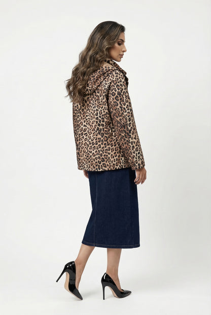 LS2602048 Animal Print Hoodie Parka Jacket - Brown Loft