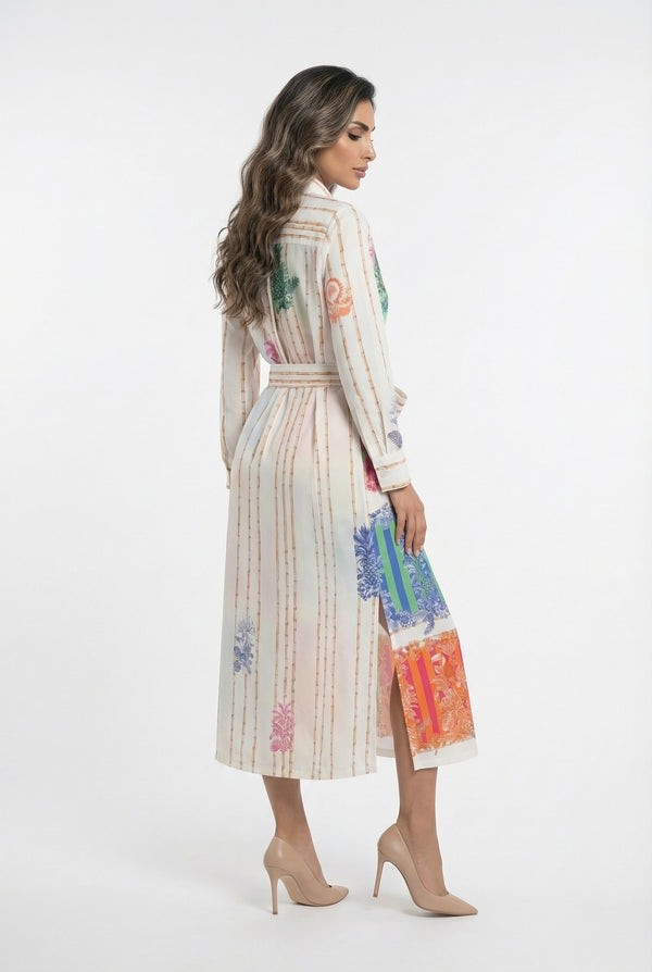 33656 Patchwork Print Long Dress فستان طويل مطبوع بنقشة مرقعة