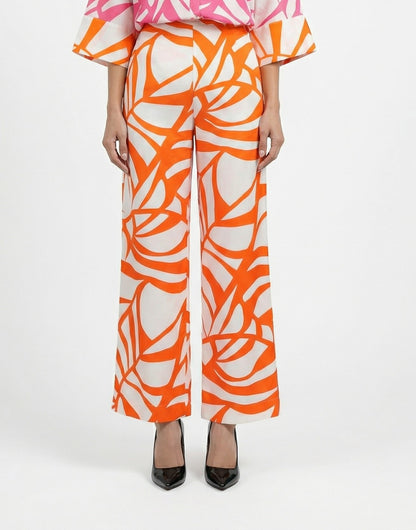 LS2614040 Abstract Leaf Print Wide Leg Pants - Brown Loft