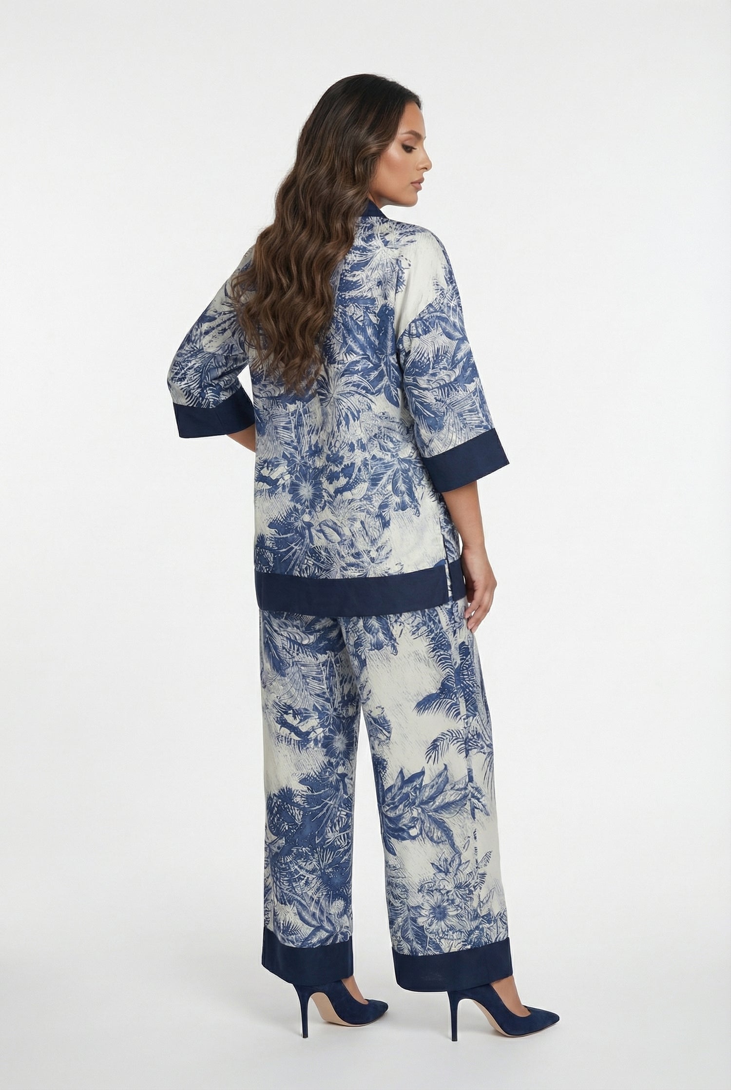 8501.3049/2072 Tropical Print Shirt and Pants Set طقم قميص وبنطال بطبعة استوائية - Brown Loft