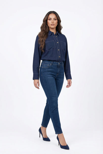 8501.3053  Oversized Long Back Linen Shirt قميص كتان واسع بظهر طويل - Brown Loft