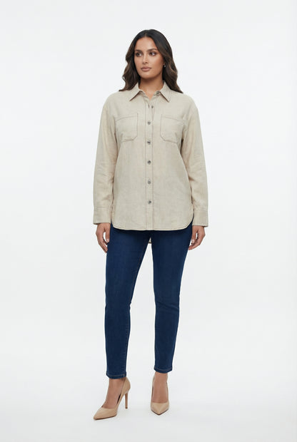 8501.3053  Oversized Long Back Linen Shirt قميص كتان واسع بظهر طويل - Brown Loft