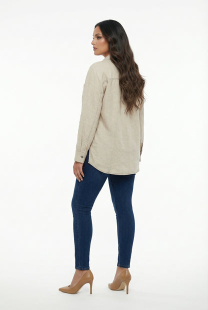 8501.3053  Oversized Long Back Linen Shirt قميص كتان واسع بظهر طويل - Brown Loft