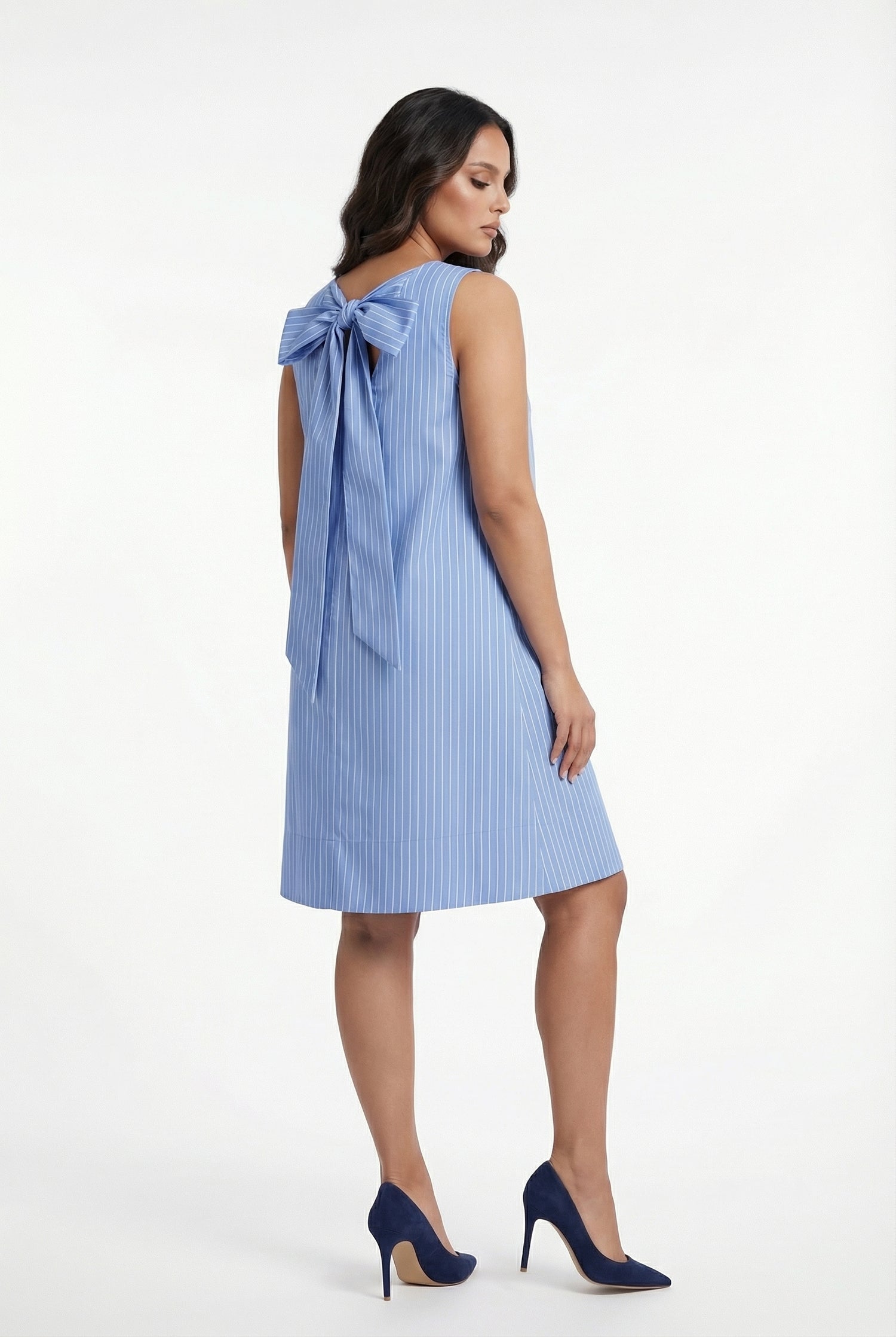 8501.7071 Striped Sleeveless  Dress فستان مخطط بلا أكمام - Brown Loft