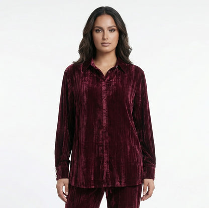 8401.3005 Collared Crushed Velvet Oversized Shirt - Brown Loft