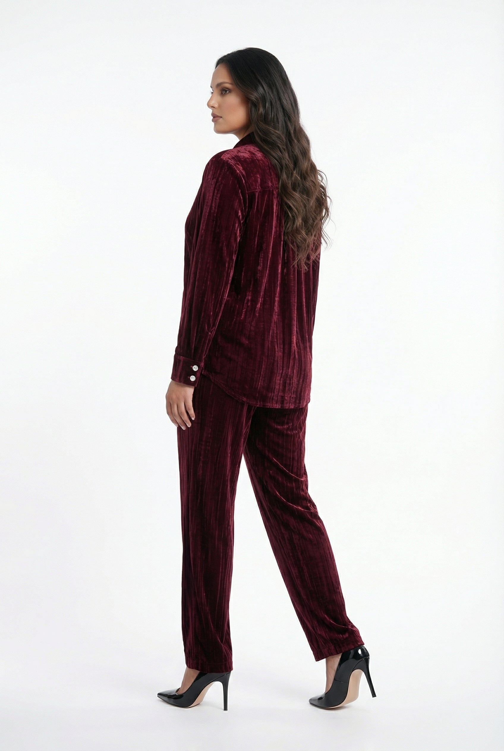 8401.3005 Collared Crushed Velvet Oversized Shirt - Brown Loft