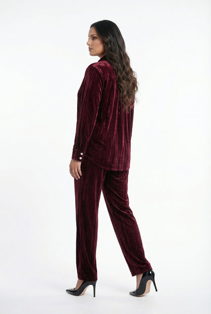 8401.3005 Collared Crushed Velvet Oversized Shirt - Brown Loft