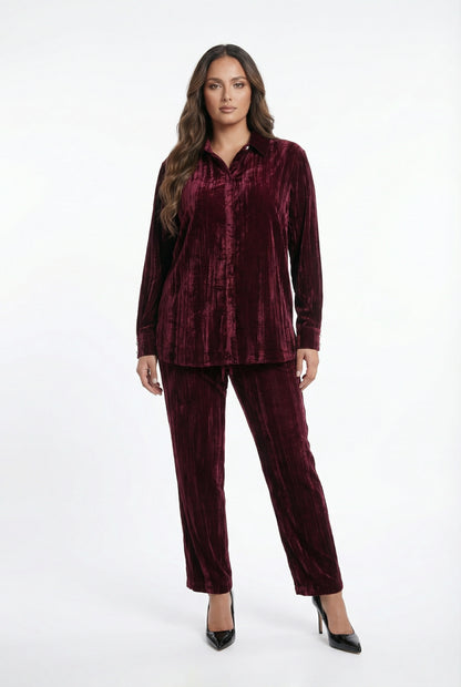 8401.3005 Collared Crushed Velvet Oversized Shirt - Brown Loft