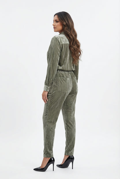 8401.3005 Collared Crushed Velvet Oversized Shirt - Brown Loft